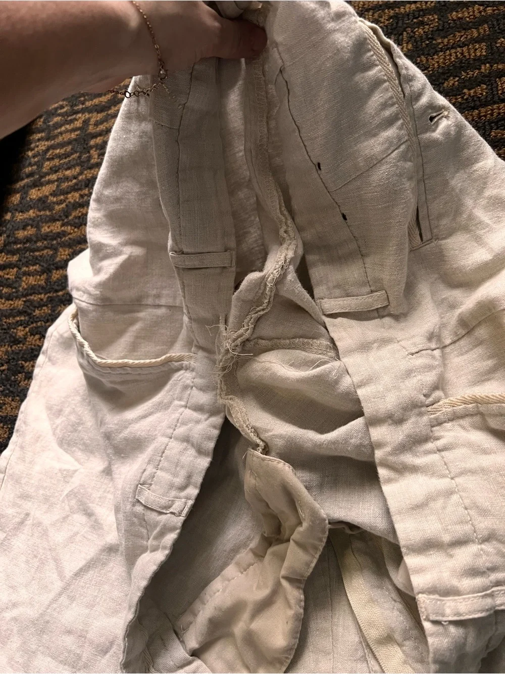 Tasso Elba 100% Linen Men's Cream Pants Flat Front Tapered Leg Resortwear Summer